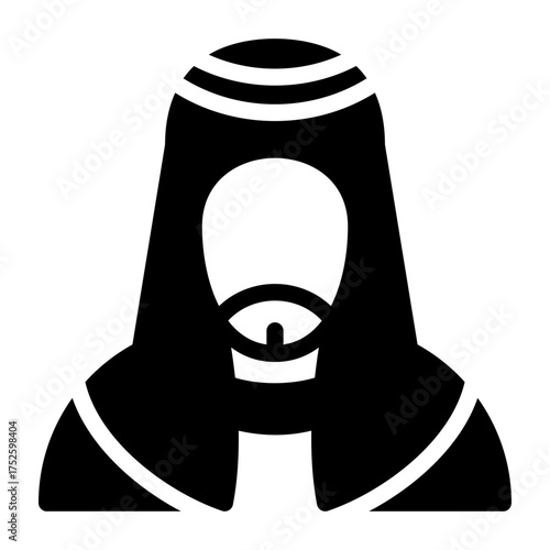 Traditional Arab Man Profile Avatar Glyph Icon of a Middle Eastern Figure with Ghutra and Agal, Perfect for Cultural Representation, User Profiles, Business Logos, and Educational Content.