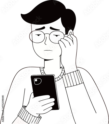 Worried Man Holding Smartphone
