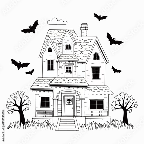 Spooky Halloween House with Bats