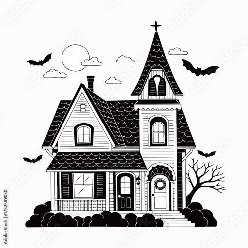 Spooky Halloween House with Bats