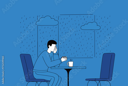 Man in Despair on a Rainy Day