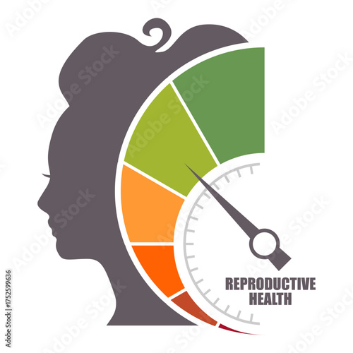 Reproductive health measuring device with young woman face silhouette.