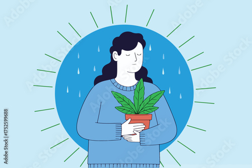 Woman Holding Potted Plant