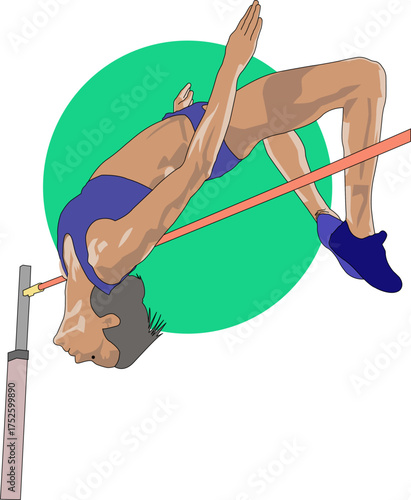 Athlete Performing High Jump Vector Illustration