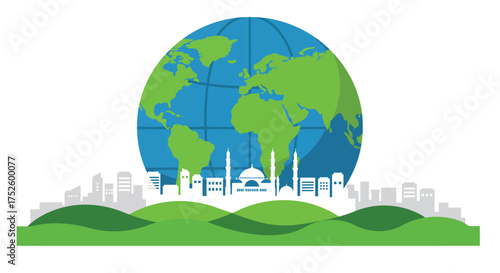 Green earth with wind turbines representing sustainable energy and environmental awareness