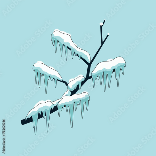 Snow-covered Branch with Icicles