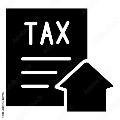 Property Tax Glyph Black Silhouette Icon Design Vector - Tax document with a house, representing property tax, financial report, or real estate cost