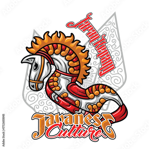 Jaran Kepang Kuda Lumping Traditional Indonesia Javanese Culture Dance Bamboo Horse Equipment Vibrant Bright Red White gold Color