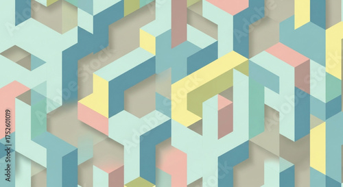 Colorful isometric pattern with pastel hues, creating a playful and modern background, ideal for creative projects and vibrant presentations