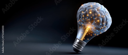 business startup growth concept. Light bulb shaped like a brain, symbolizing creativity and innovation.