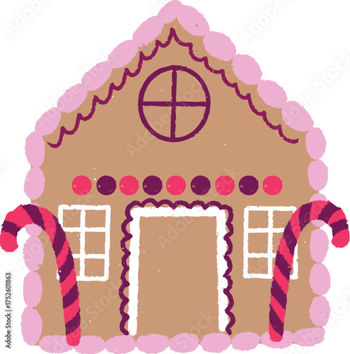 Christmas Gingerbread House with Candy Canes Illustration