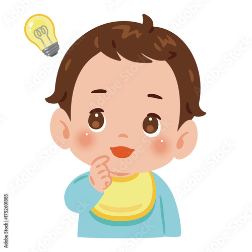 閃く男の子の赤ちゃん　上半身イラスト／Baby Boy with Bright Idea　upper body illustration
