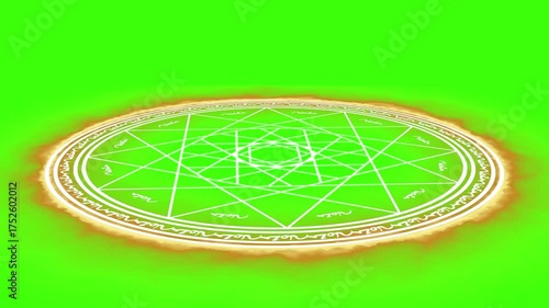 ファンタジーな動画。炎の魔法陣。グリーンバック。