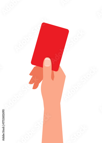 Referee holding red card on white background. Vector stock illustration.