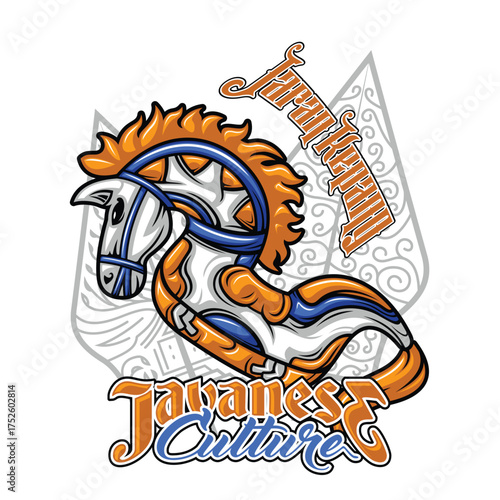 Jaran Kepang Kuda Lumping Traditional Indonesia Javanese Culture Dance Bamboo Horse Equipment Vibrant Bright Blue White gold Color