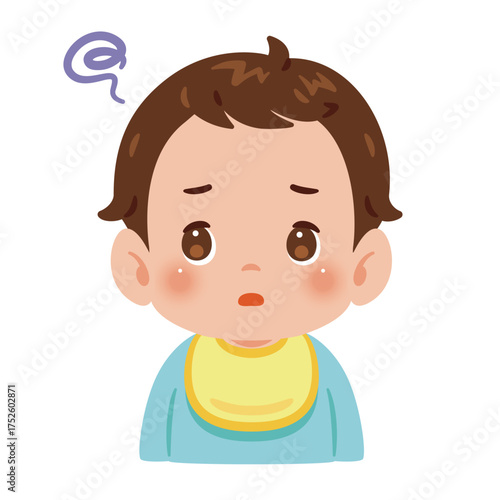 困る男の子の赤ちゃん　上半身イラスト／Confused or Troubled Baby Boy　upper body illustration