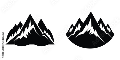 Monochrome Mountain Peaks and Ranges Icons Set