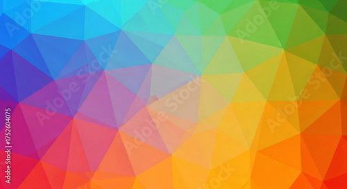 Vibrant rainbow colored polygonal background with a geometric design, creating a dynamic and eyecatching visual effect