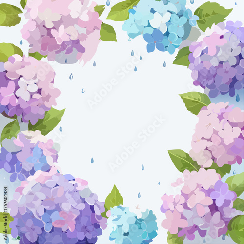 梅雨の紫陽花フレーム（雨の季節のやさしい色合い）