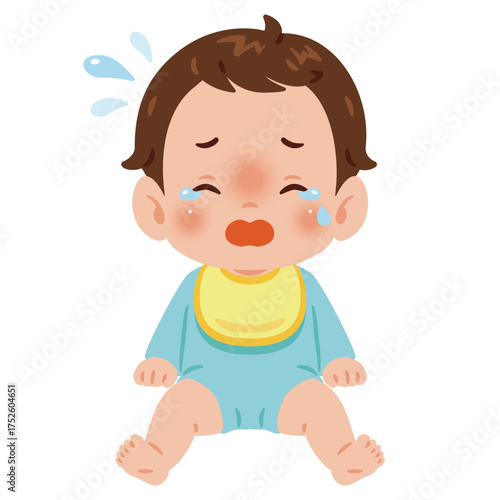 泣く男の子の赤ちゃん　全身イラスト／Crying Baby Boy　full body illustration