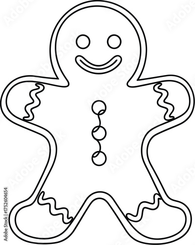 Simple gingerbread man outline illustration on white background