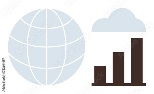 Globe highlighting global connection, growth chart representing data analysis, cloud suggesting technology or storage. Ideal for business, technology, growth, data, cloud computing, analytics global