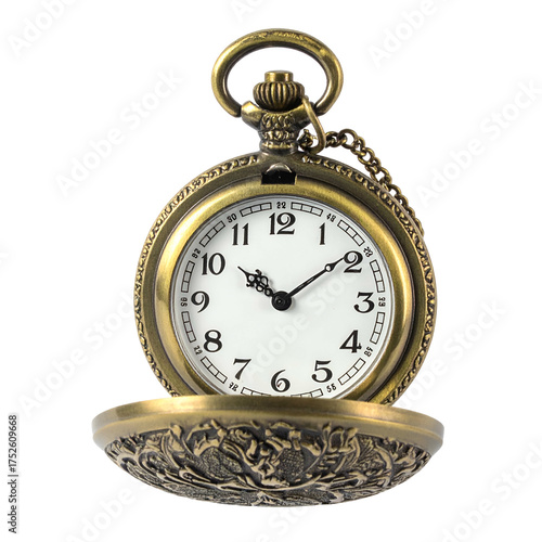Ornate antique pocket watch with Roman numerals opens to reveal intricate detail.