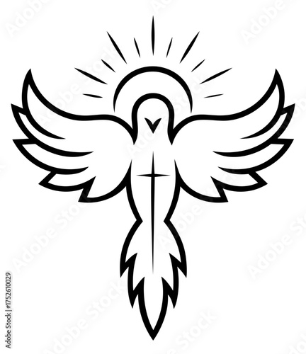Dove with cross and halo, Christian ,Holy Spirit, divine light, purity and unity with God