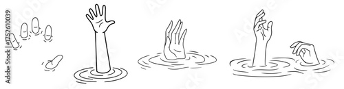 problem, burnout, helpless,  lonely, tired, lost, sinking, overwhelmed. Drowning hands as a metaphor of losing oneself