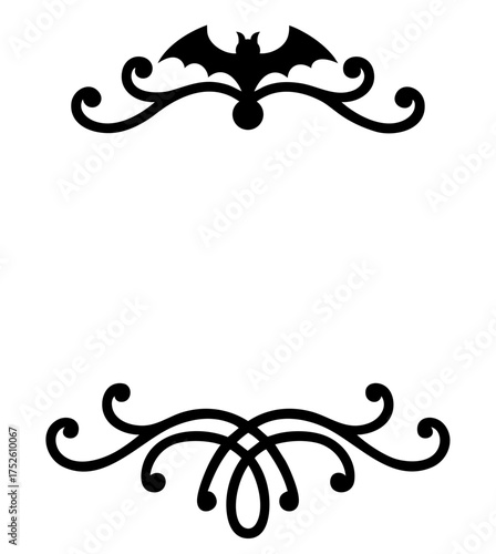 Halloween border featuring a bat silhouette with ornamental swirls and curly lines.