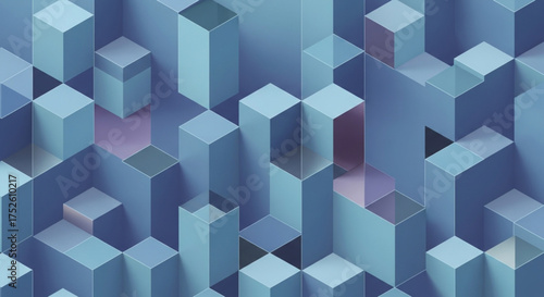 A captivating 3d render featuring a geometric arrangement of blue cubes, creating a visually appealing and modern background with a sense of depth and dimension