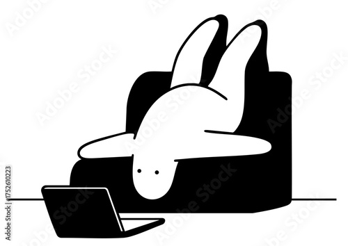 bored person lying upside down on a sofa and staring at a laptop, representing laziness, procrastination, or lack of motivation at home.