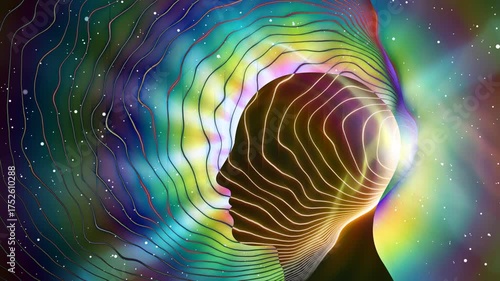 Silhouette of a human head with radio waves