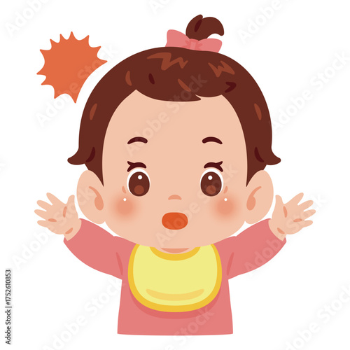 驚く女の子の赤ちゃん　上半身イラスト／Surprised Baby Girl　upper body illustration