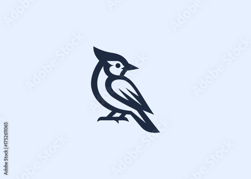 A modern blue jay bird logo in line style, symbolizing clarity, intelligence, and freedom with elegant geometric balance