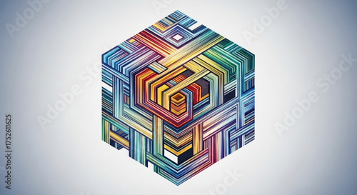 Colorful abstract cube with intricate line patterns, creating a vibrant and eyecatching design