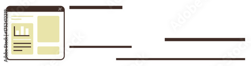Web browser window displaying a chart, text, and data layout in muted tones. Ideal for analytics, interface design, data visualization, web development, education, communication simple flat metaphor