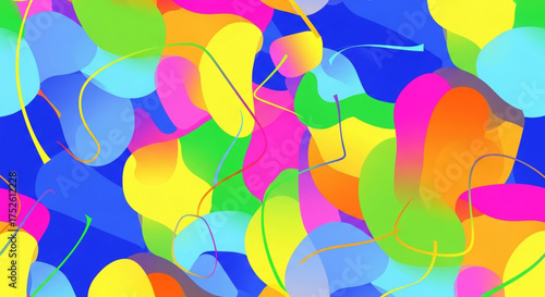 A lively abstract background showcasing a vibrant mix of colorful blobs and lines, creating a playful and energetic visual experience