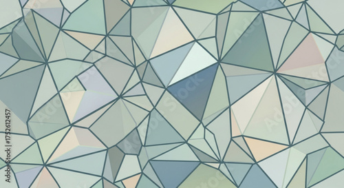 Abstract geometric background with a polygonal pattern in shades of blue, green, and beige, creating a modern and calming design for various creative projects