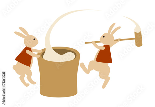 Otsukimi (Japanese moon-viewing) illustration of rabbits making mochi／お月見イラスト素材　餅つきうさぎ