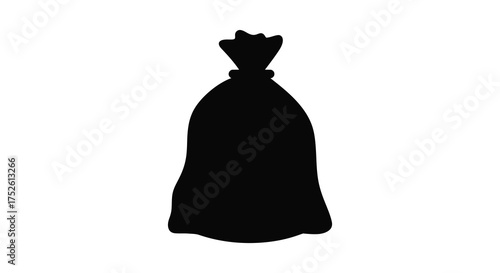 Full black garbage bag silhouette isolated on white representing waste disposal and recycling concepts silhouette