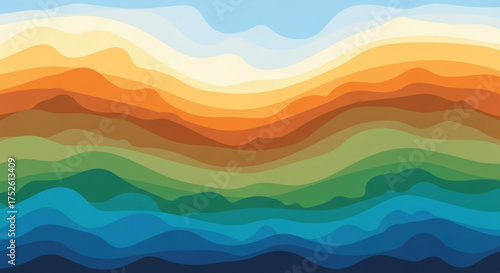 Abstract colorful background with wavy layers vector illustration of a landscape with mountains and sky perfect for posters, banners, and website designs