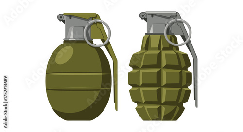 Two distinct types of hand grenades are depicted in this illustration.
