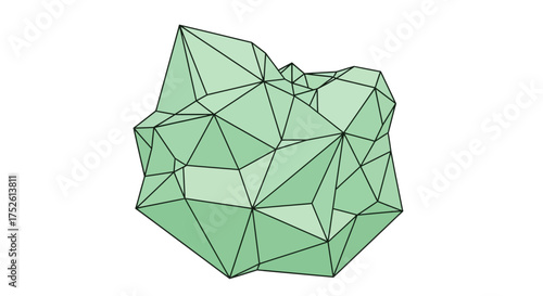 Abstract geometric structure, polygonal shape in green with shaded edges and vertex points, rendered
