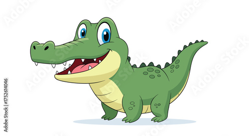 A happy cartoon alligator with its mouth open and drooling slightly.