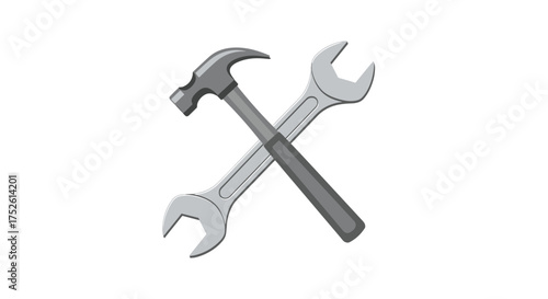 A simple illustration of a hammer and a wrench crossed together representing tools and repair.