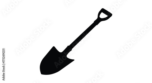 Black silhouette of a garden shovel isolated on a plain for outdoor work silhouette