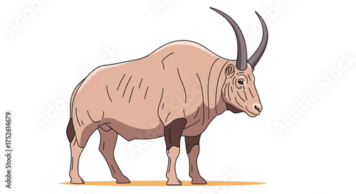 A pixel art illustration of a large antelope with long curved horns standing on a white background.