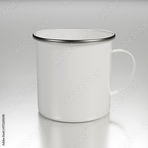 White Enamel Mug Mockup Minimal Ceramic Cup with Reflection Studio Lighting