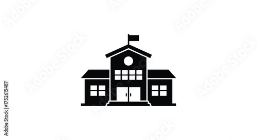 Iconic school building facade simple silhouette front view classic architecture educational institution symbol silhouette